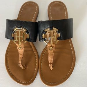 Used Tommy Hilfiger - Twsia Thong Sandals Leather Logo Flip Flops Slides